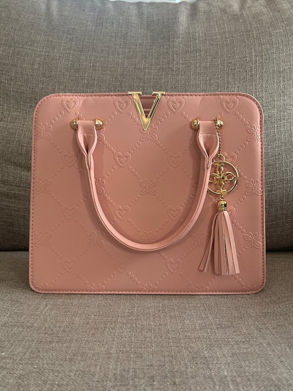 Crossi New York Pink Satchel Handbag Hearts Butterfly Coquette Girly Whimsical